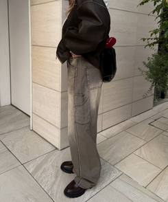 ビンテージスリットワイドデニムパンツ GREY