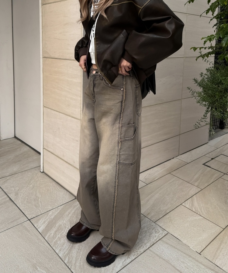 ビンテージスリットワイドデニムパンツ GREY