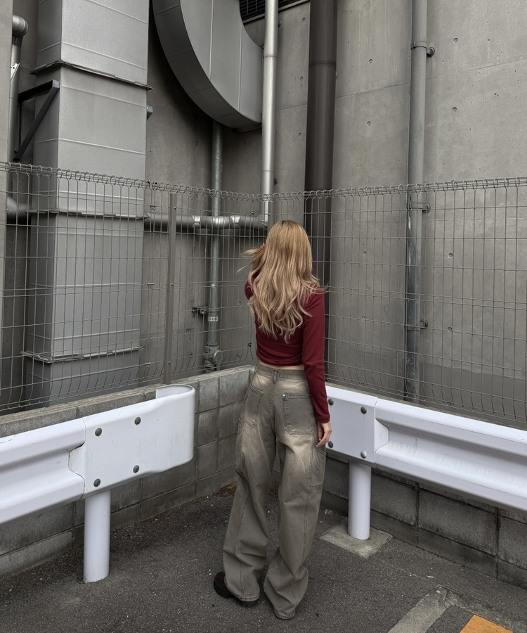 ビンテージスリットワイドデニムパンツ GREY