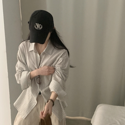 ストライプコットンポケットシャツャツ BLACK