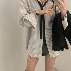 ストライプコットンポケットシャツャツ SKY BLUE