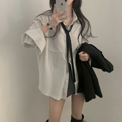 ストライプコットンポケットシャツャツ SKY BLUE