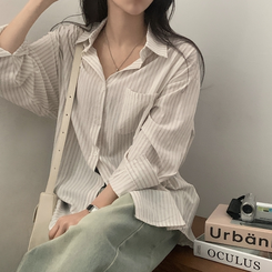 ストライプコットンポケットシャツャツ BEIGE