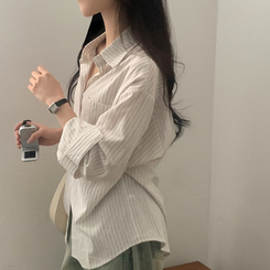 ストライプコットンポケットシャツャツ BEIGE