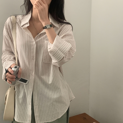 ストライプコットンポケットシャツャツ BEIGE