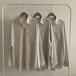 ストライプコットンポケットシャツャツ