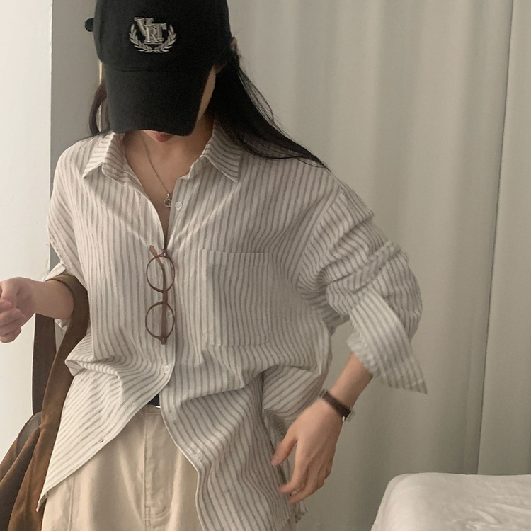 허니 스트라이프 코튼 포켓 오버핏 셔츠남방 3color 블랙