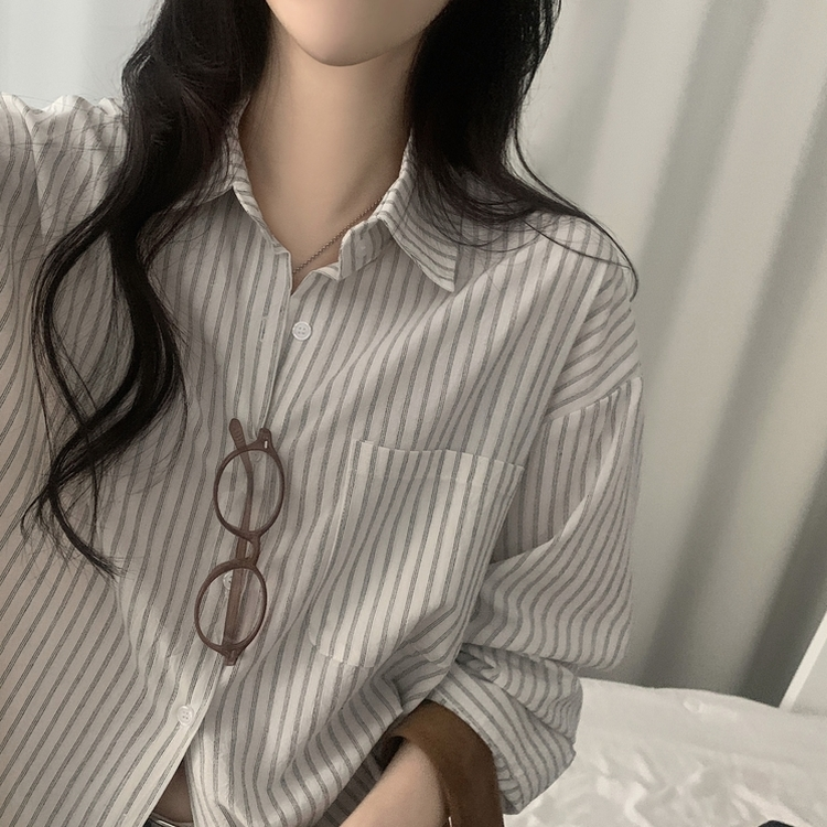 허니 스트라이프 코튼 포켓 오버핏 셔츠남방 3color 블랙