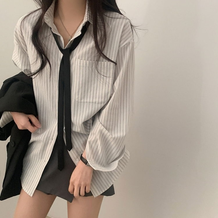 허니 스트라이프 코튼 포켓 오버핏 셔츠남방 3color 소라