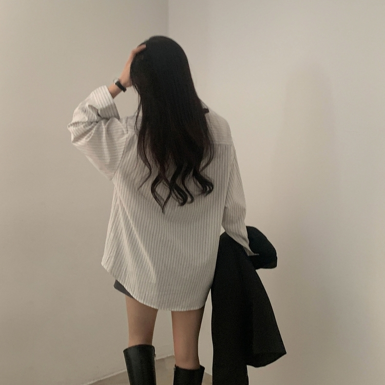 허니 스트라이프 코튼 포켓 오버핏 셔츠남방 3color 소라