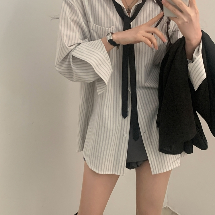 허니 스트라이프 코튼 포켓 오버핏 셔츠남방 3color 소라