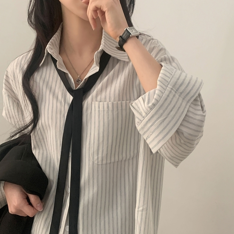 허니 스트라이프 코튼 포켓 오버핏 셔츠남방 3color 소라