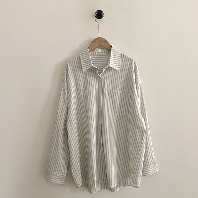 허니 스트라이프 코튼 포켓 오버핏 셔츠남방 3color