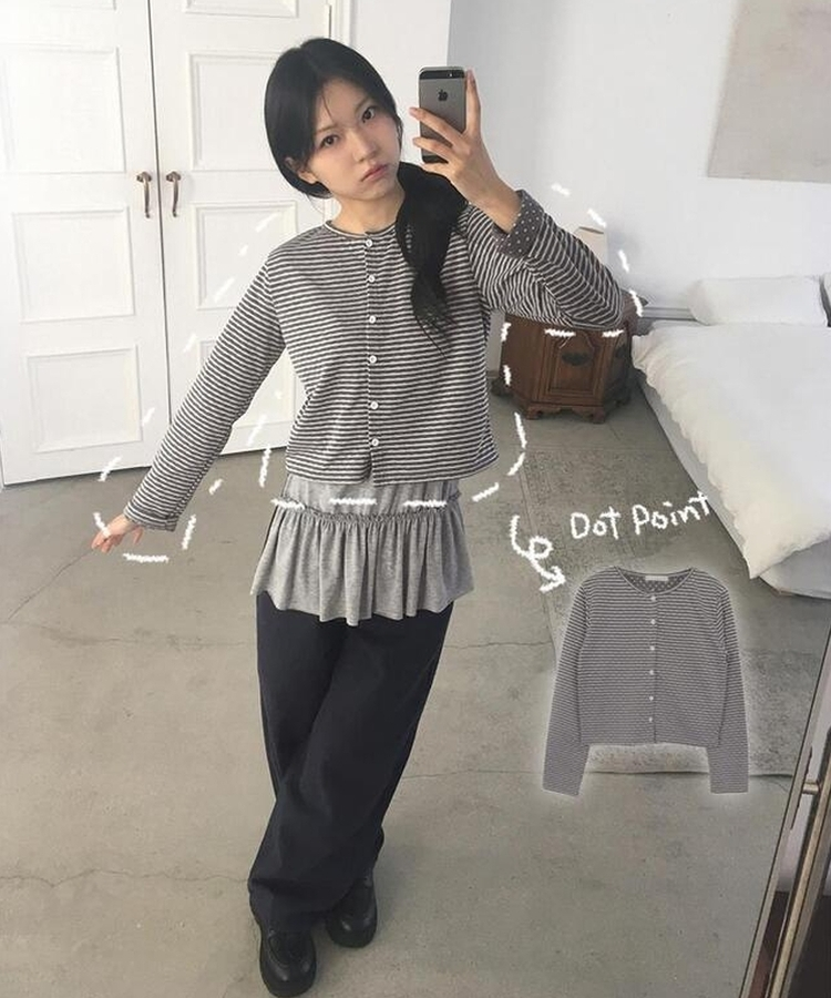 ストライプドットカーディガン GRAY