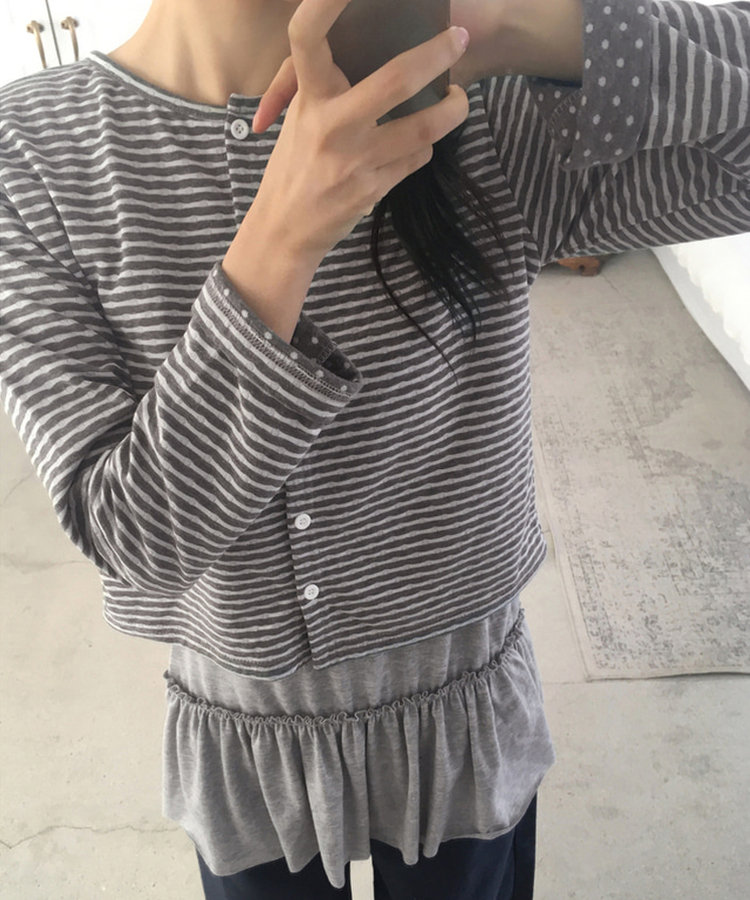 ストライプドットカーディガン GRAY