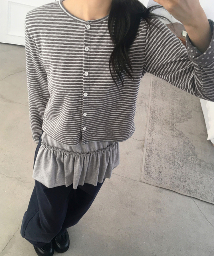 ストライプドットカーディガン GRAY