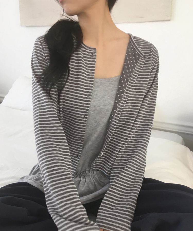 ストライプドットカーディガン GRAY