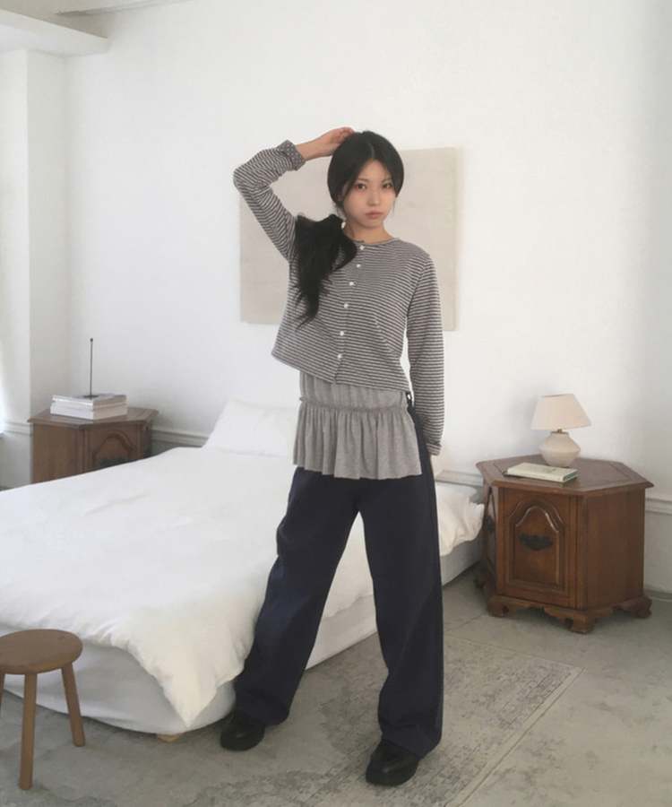 ストライプドットカーディガン GRAY