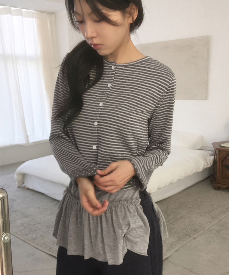 ストライプドットカーディガン GRAY