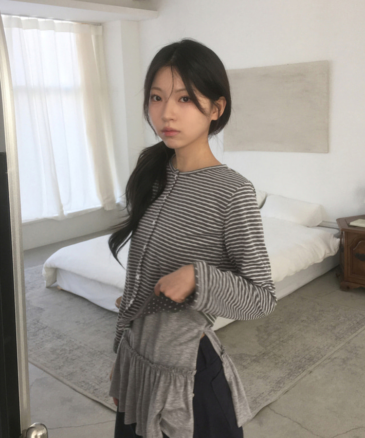 ストライプドットカーディガン GRAY