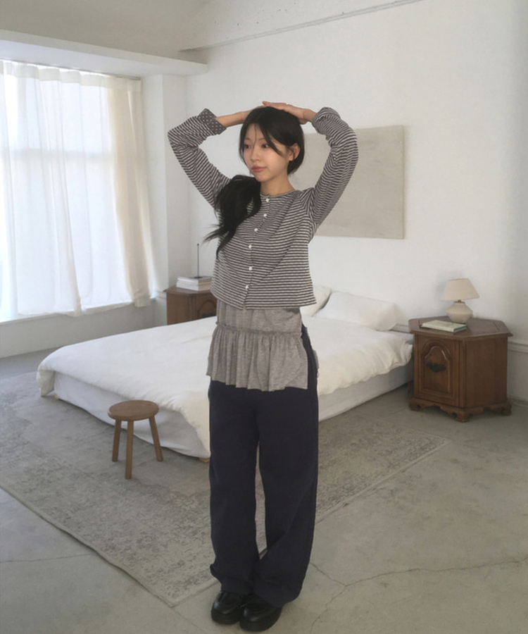 ストライプドットカーディガン GRAY