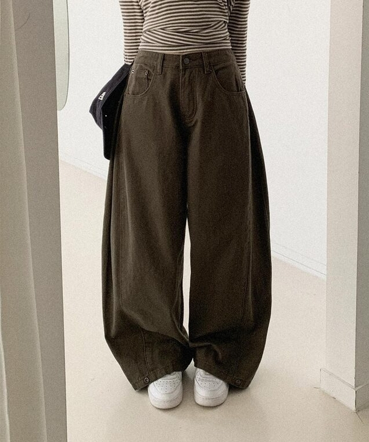 ピンタックバルーンコットンワイドパンツ KHAKI