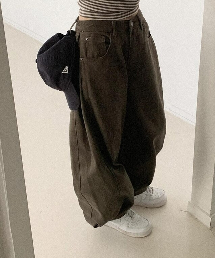 ピンタックバルーンコットンワイドパンツ KHAKI