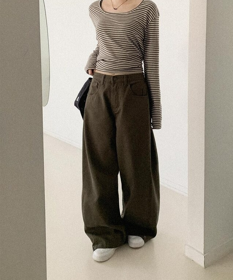 ピンタックバルーンコットンワイドパンツ KHAKI