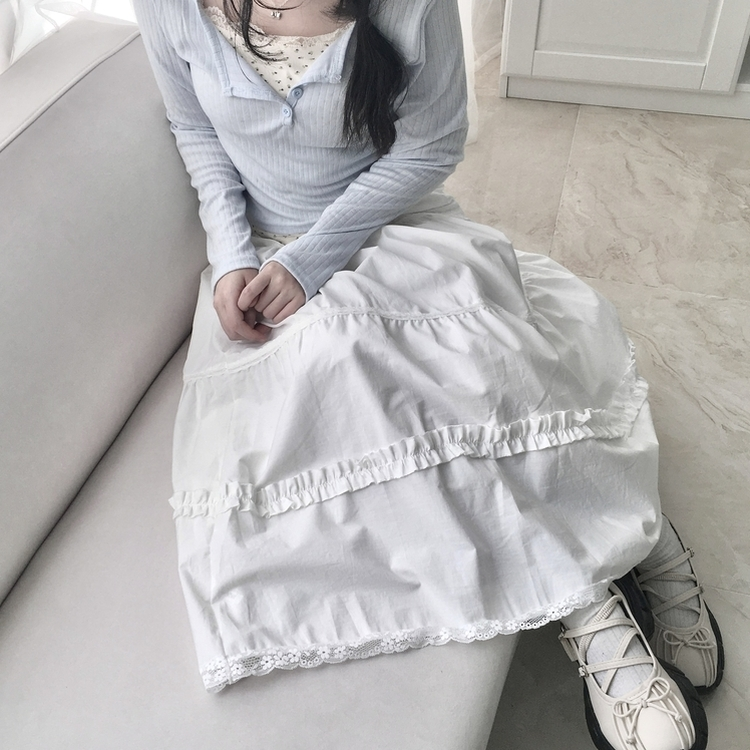 レースティアードロングスカート WHITE