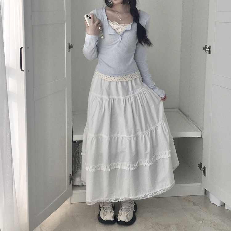 レースティアードロングスカート WHITE