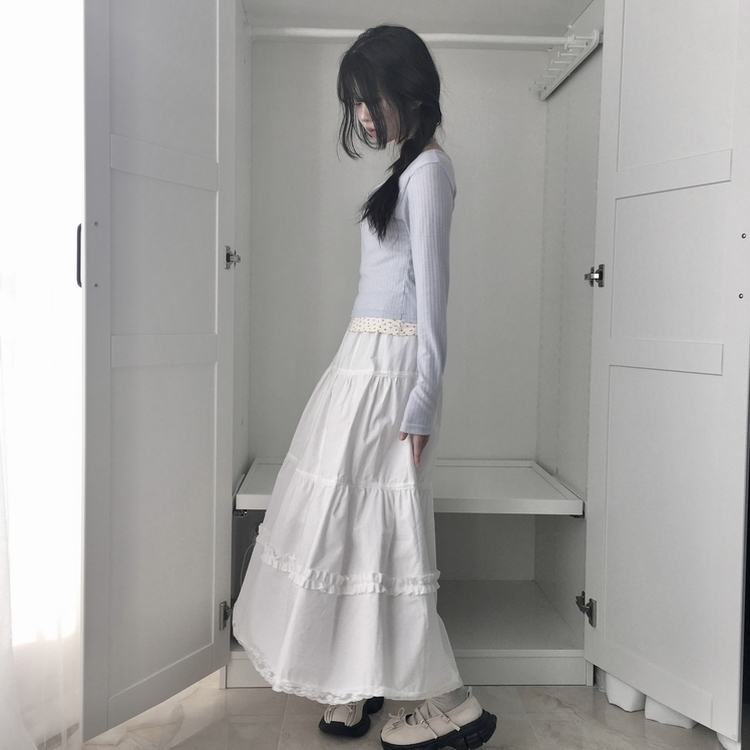 レースティアードロングスカート WHITE