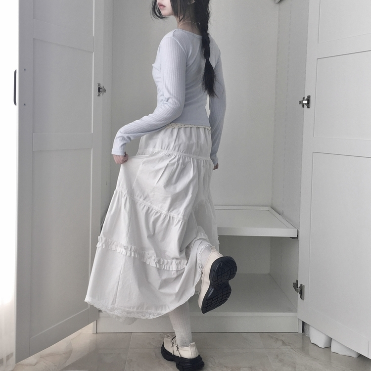 レースティアードロングスカート WHITE