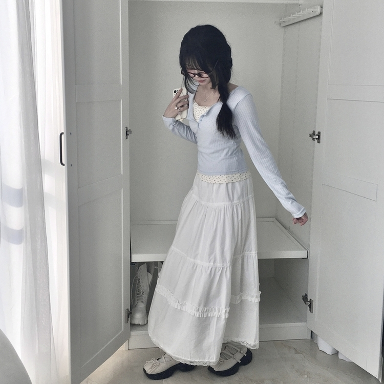 レースティアードロングスカート WHITE
