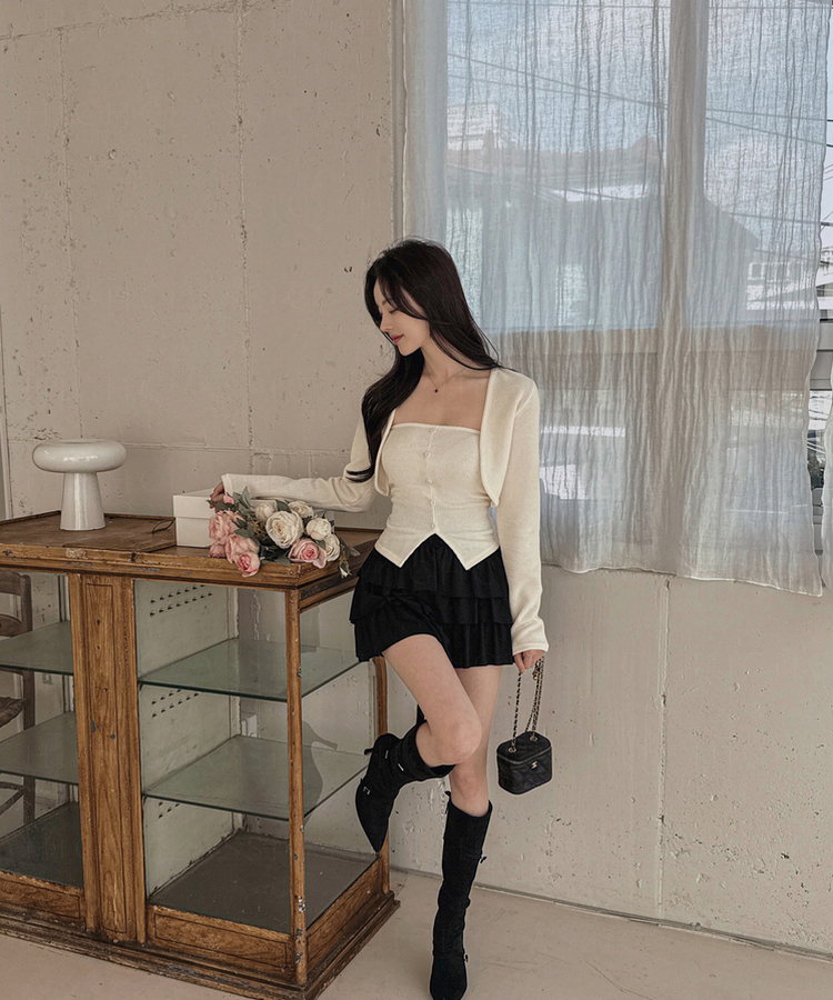 【SET】チューブトップ フェイクボタンボレロ IVORY