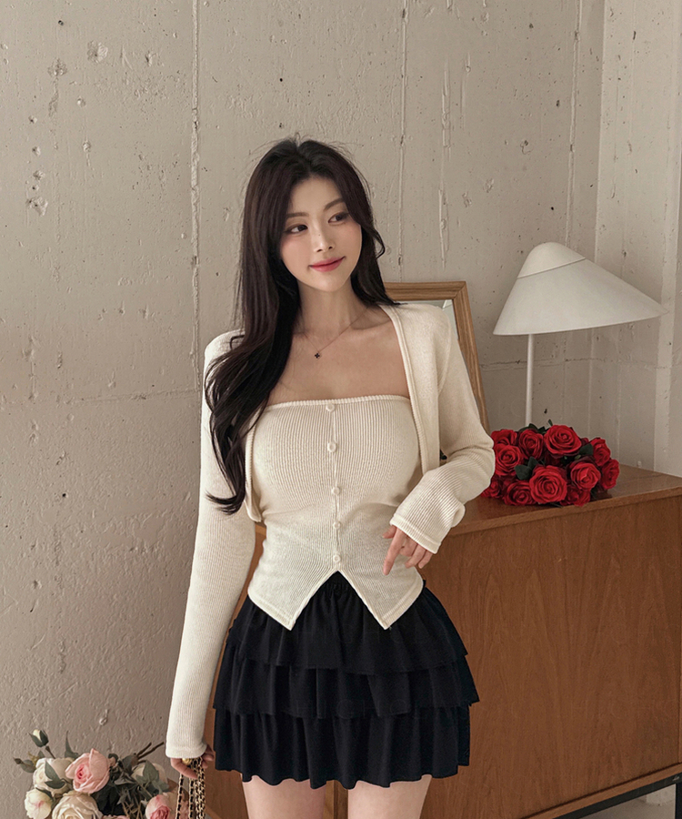 【SET】チューブトップ フェイクボタンボレロ IVORY