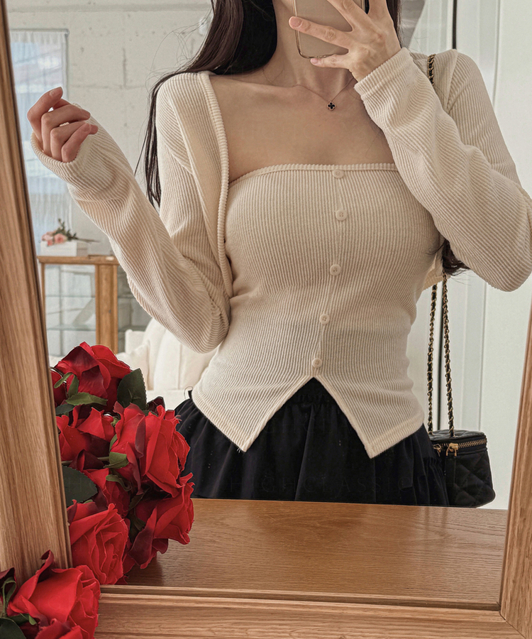 【SET】チューブトップ フェイクボタンボレロ IVORY