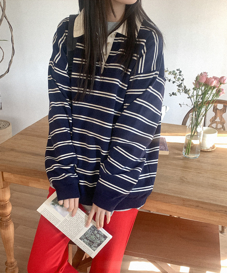 ストライプカラーニット(5color) NAVY