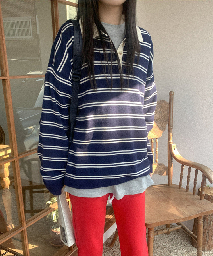 ストライプカラーニット(5color) NAVY