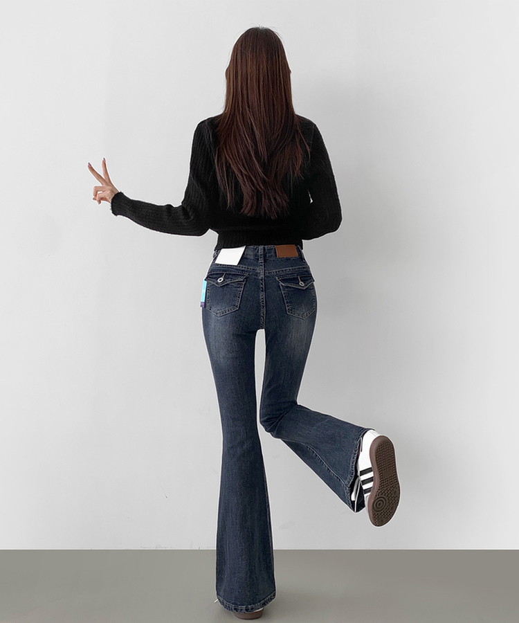 ポケットスパンスリムブーツカットデニムパンツ DARK DENIM