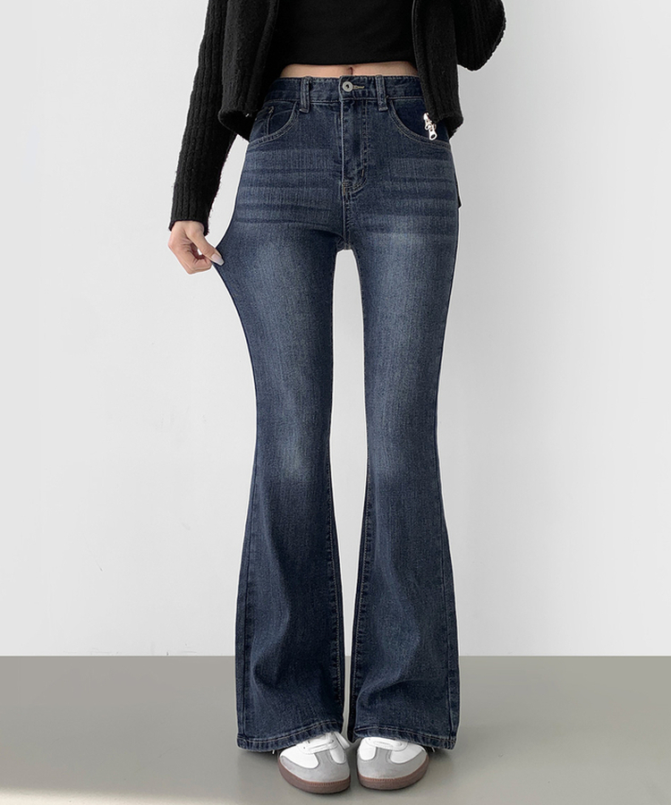 ポケットスパンスリムブーツカットデニムパンツ DARK DENIM