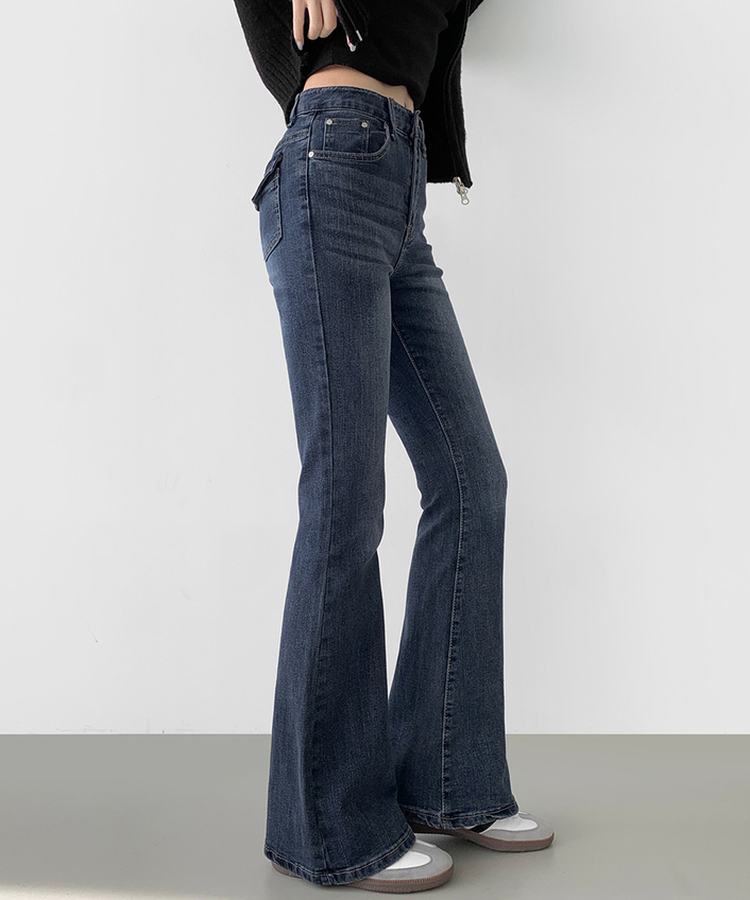 ポケットスパンスリムブーツカットデニムパンツ DARK DENIM