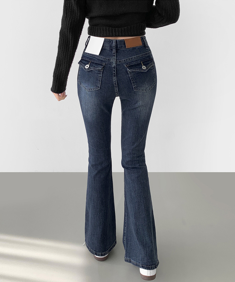 ポケットスパンスリムブーツカットデニムパンツ DARK DENIM