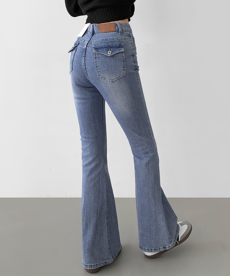 ポケットスパンスリムブーツカットデニムパンツ LIGHT BLUE