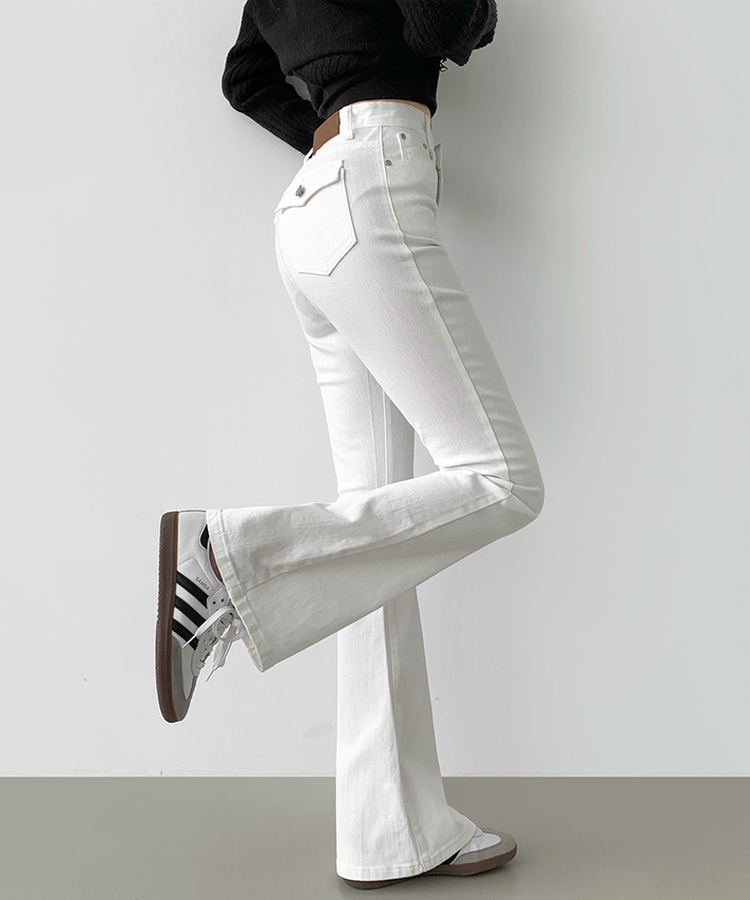 ポケットスパンスリムブーツカットデニムパンツ WHITE