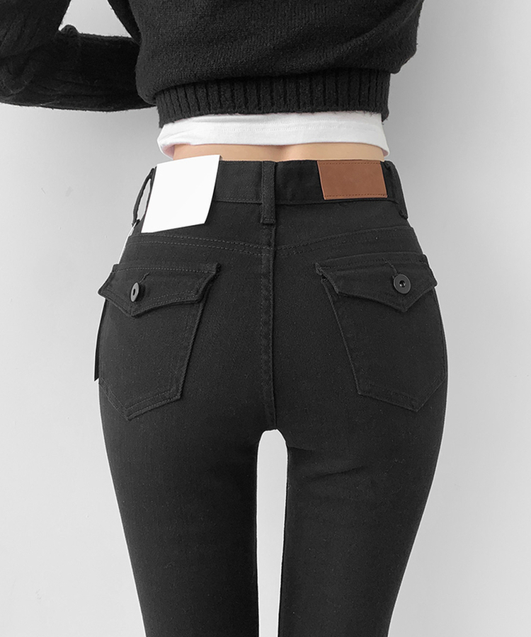 ポケットスパンスリムブーツカットデニムパンツ BLACK