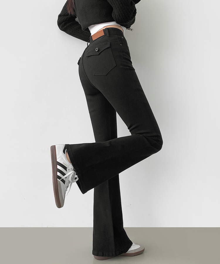 ポケットスパンスリムブーツカットデニムパンツ BLACK