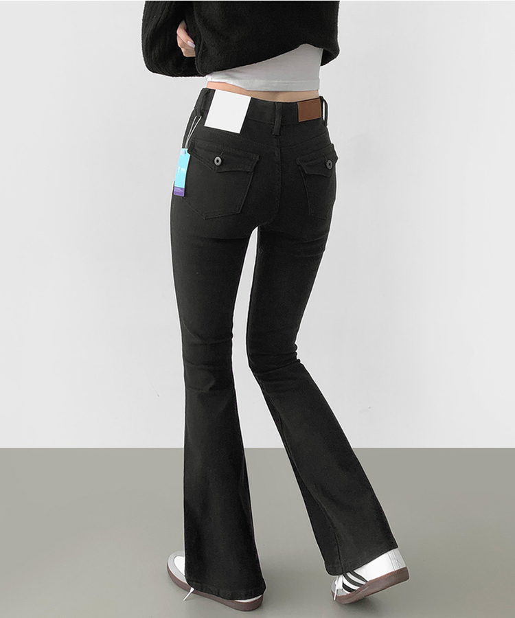 ポケットスパンスリムブーツカットデニムパンツ BLACK