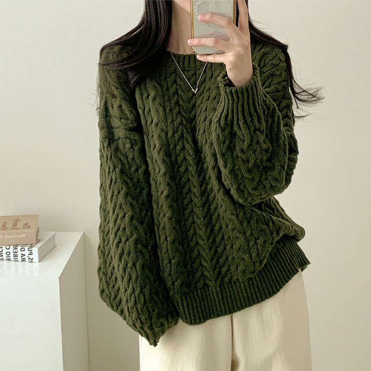 ラウンドケーブルルーズウールニット KHAKI