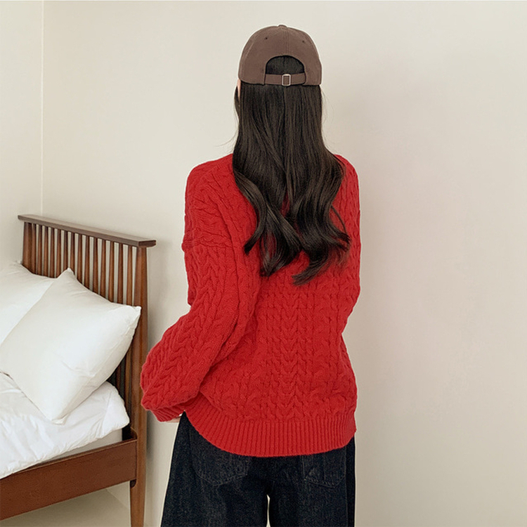ラウンドケーブルルーズウールニット RED