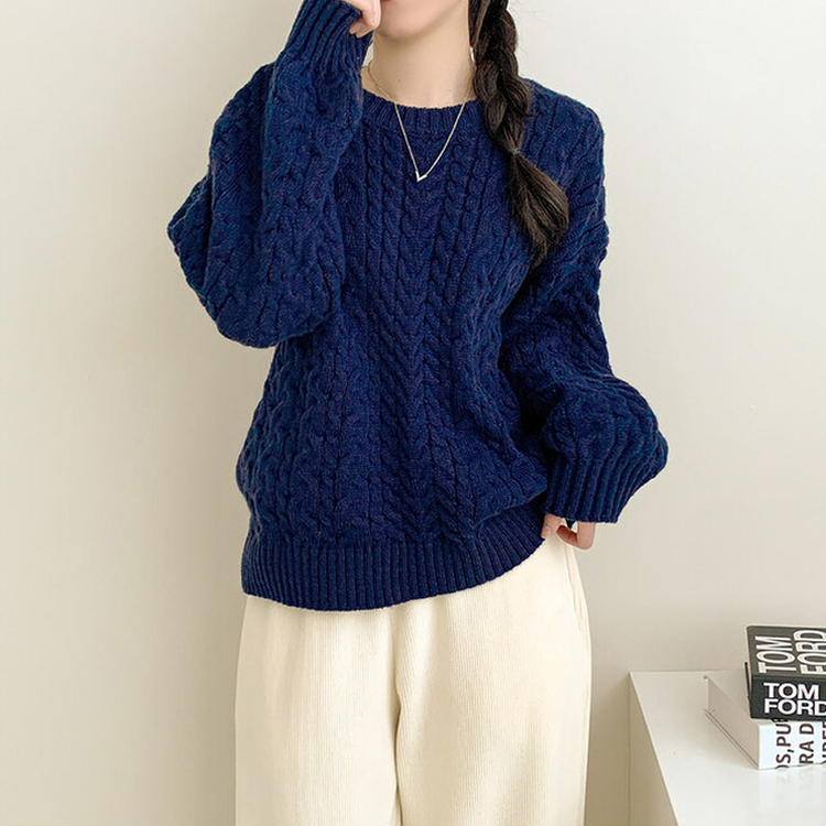 ラウンドケーブルルーズウールニット NAVY